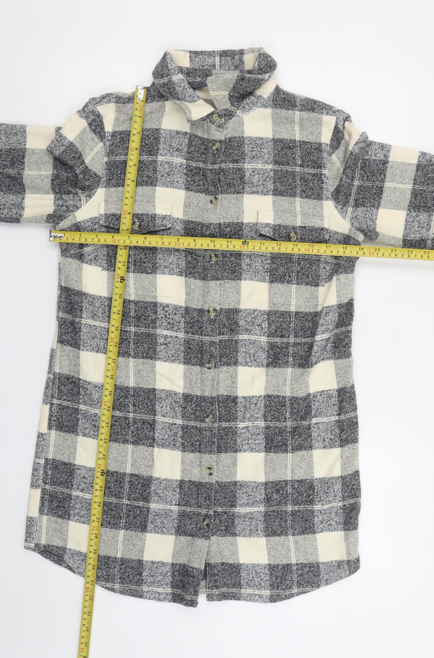 Sosandar Womens Grey Check Cotton Shirt Dress Size 10 Long Sleeve