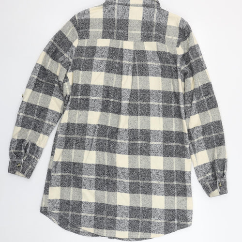 Sosandar Womens Grey Check Cotton Shirt Dress Size 10 Long Sleeve