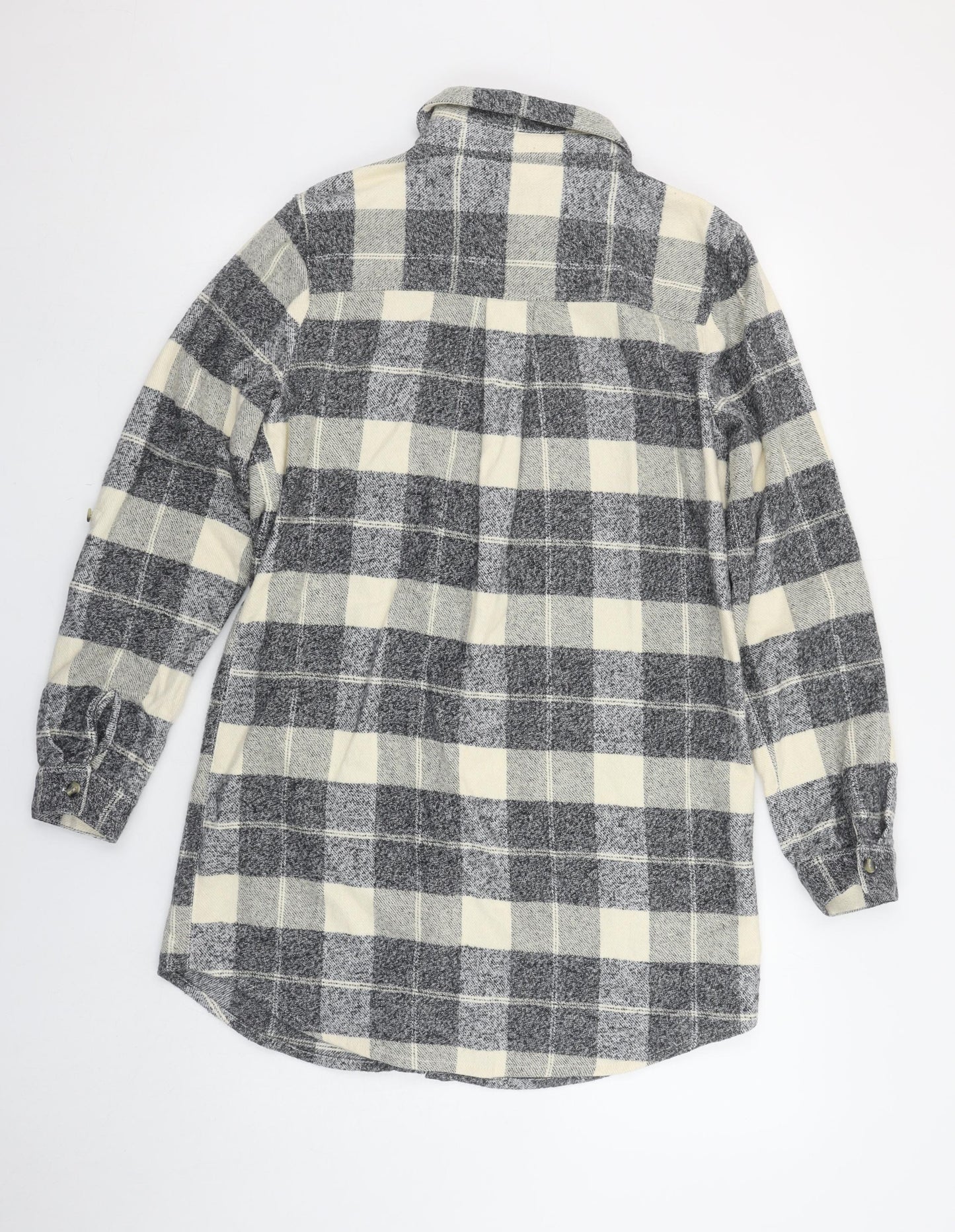 Sosandar Womens Grey Check Cotton Shirt Dress Size 10 Long Sleeve