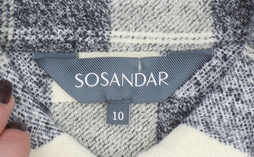 Sosandar Womens Grey Check Cotton Shirt Dress Size 10 Long Sleeve