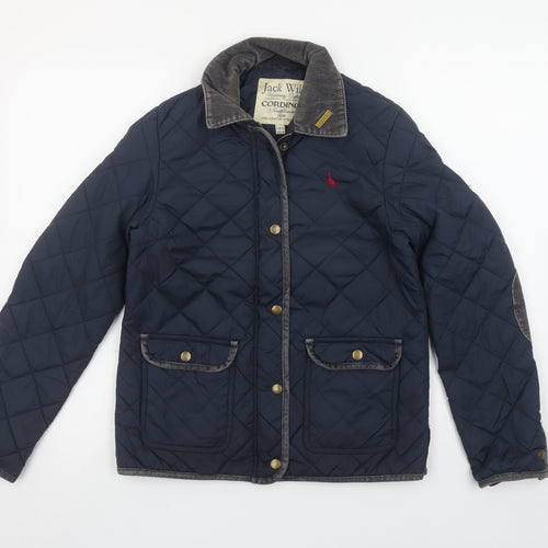 Jack Wills Women's Navy Blue Quilted Jacket UK 8 Cord Collar