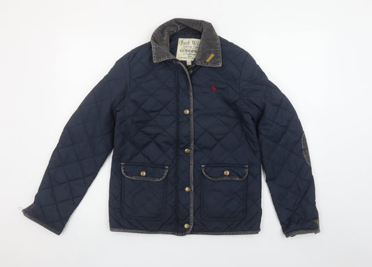 Jack Wills Women's Navy Blue Quilted Jacket UK 8 Cord Collar