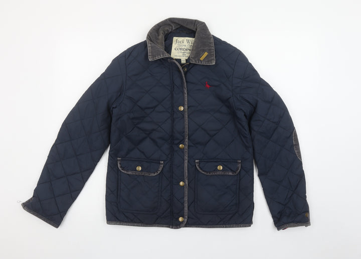 Jack Wills Women's Navy Blue Quilted Jacket UK 8 Cord Collar