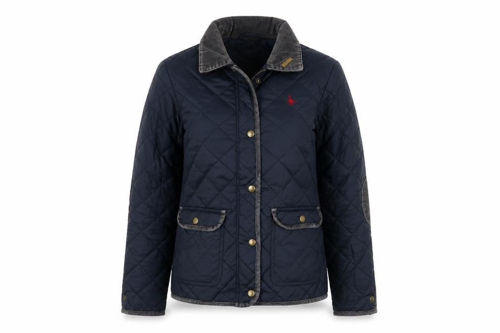 Front view of Jack Wills Women's Navy Blue Quilted Jacket UK 8 Cord Collar
