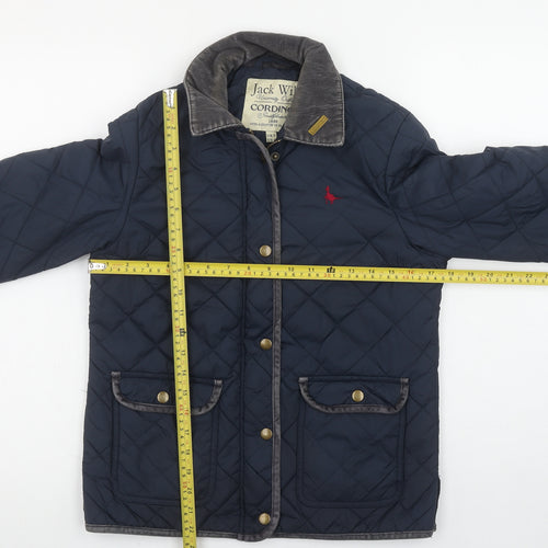 Jack Wills Women's Navy Blue Quilted Jacket UK 8 Cord Collar