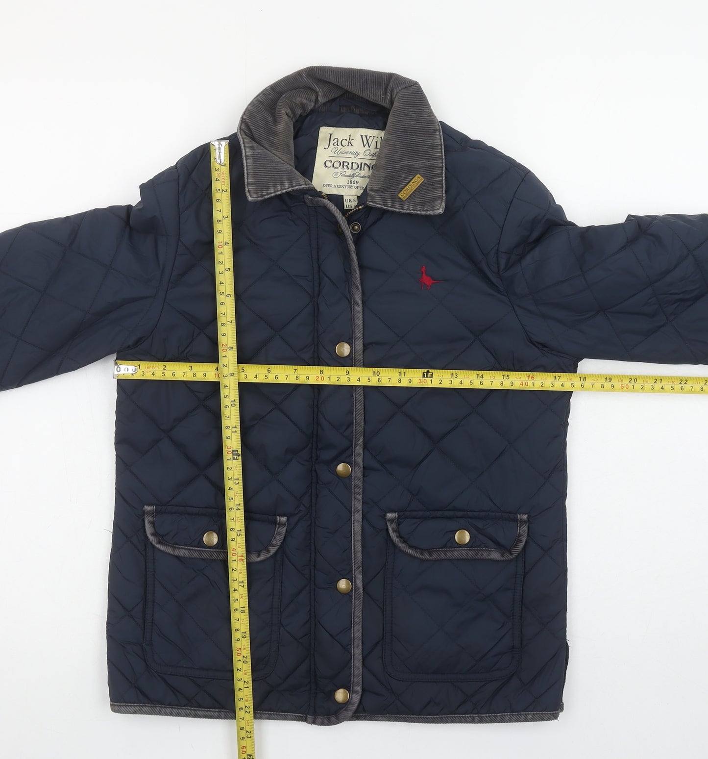 Jack Wills Women's Navy Blue Quilted Jacket UK 8 Cord Collar