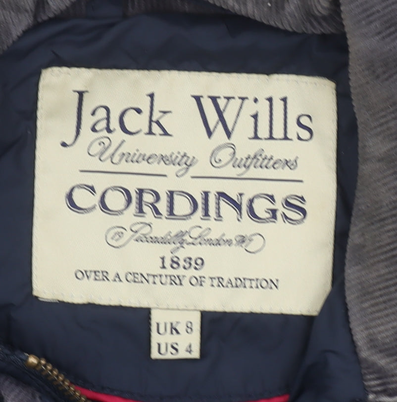 Jack Wills Women's Navy Blue Quilted Jacket UK 8 Cord Collar