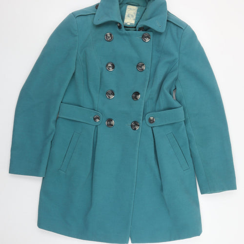 Next Womens Green Pea Coat Size 14 Double Breasted Mid-Length Jacket