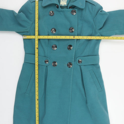 Next Womens Green Pea Coat Size 14 Double Breasted Mid-Length Jacket