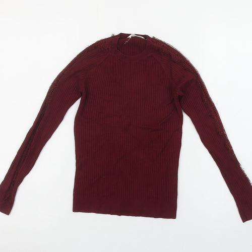 Matalan Girls Red Ribbed Lace Long Sleeve Pullover Top 12 Years