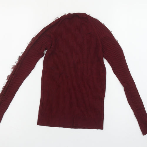 Matalan Girls Red Ribbed Lace Long Sleeve Pullover Top 12 Years