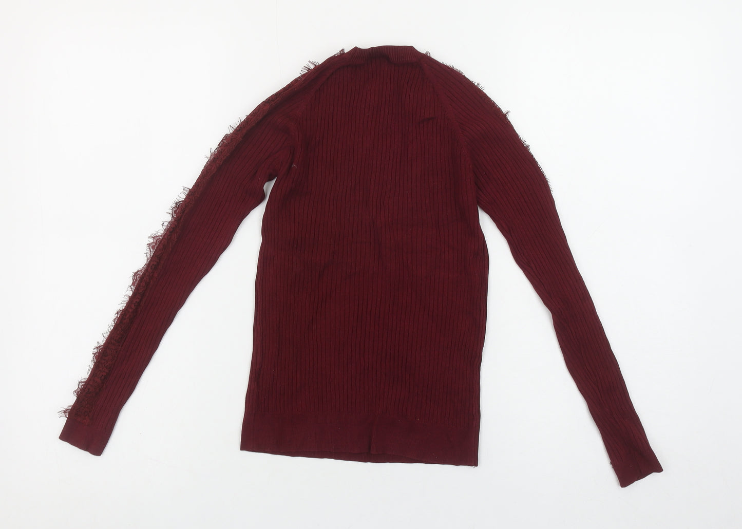 Matalan Girls Red Ribbed Lace Long Sleeve Pullover Top 12 Years