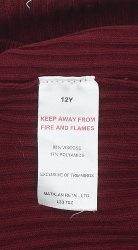 Matalan Girls Red Ribbed Lace Long Sleeve Pullover Top 12 Years