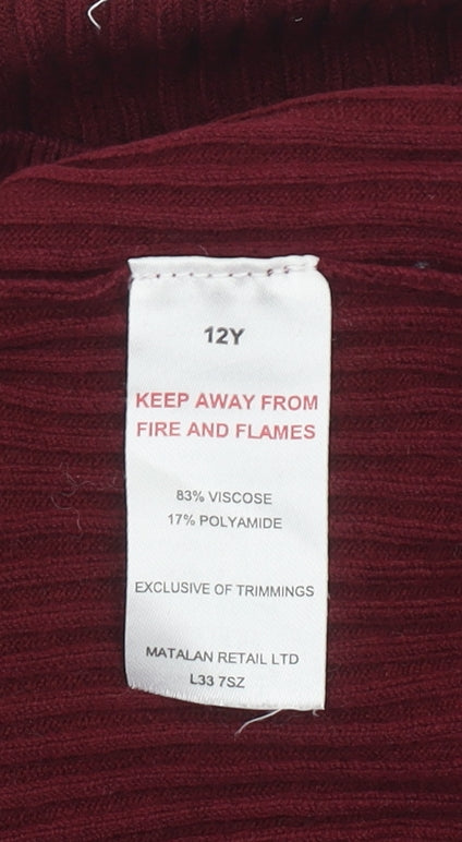 Matalan Girls Red Ribbed Lace Long Sleeve Pullover Top 12 Years