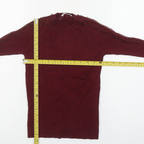 Matalan Girls Red Ribbed Lace Long Sleeve Pullover Top 12 Years