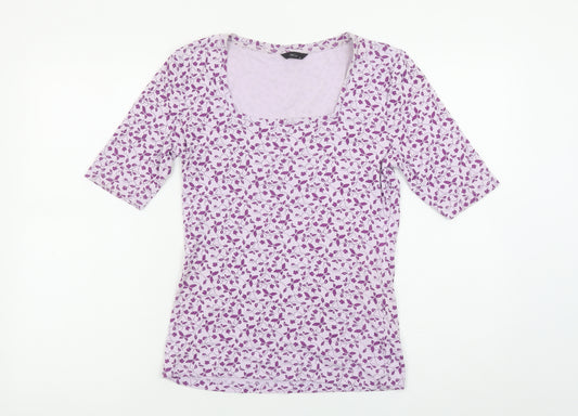 M&Co Women’s Lilac Floral Cotton Square Neck T-Shirt Size 12