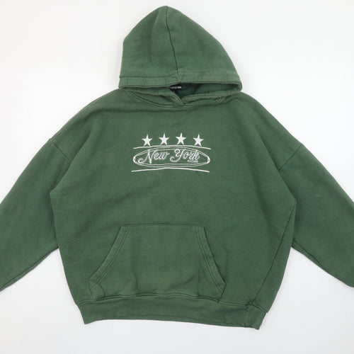 PrettyLittleThing Womens Green Pullover Hoodie M New York Print