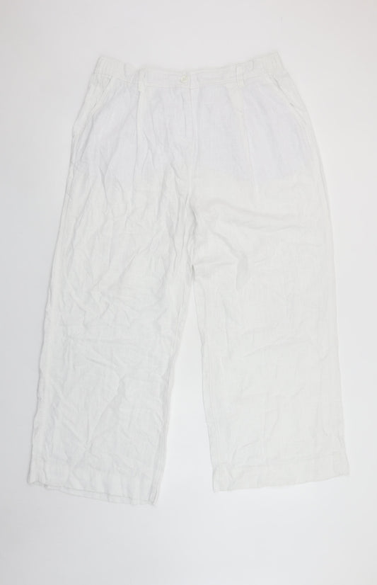 Next Women White Linen Blend Wide-Leg Trousers UK 16P