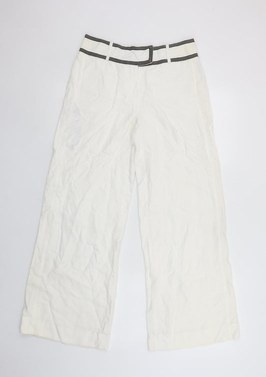 NEXT Womens White Linen Wide-Leg Trousers Size 8