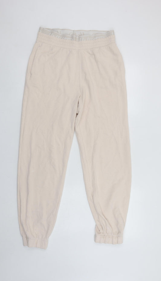 Hollister Women Beige Ultra High-Rise Cotton Jogger Trousers Medium