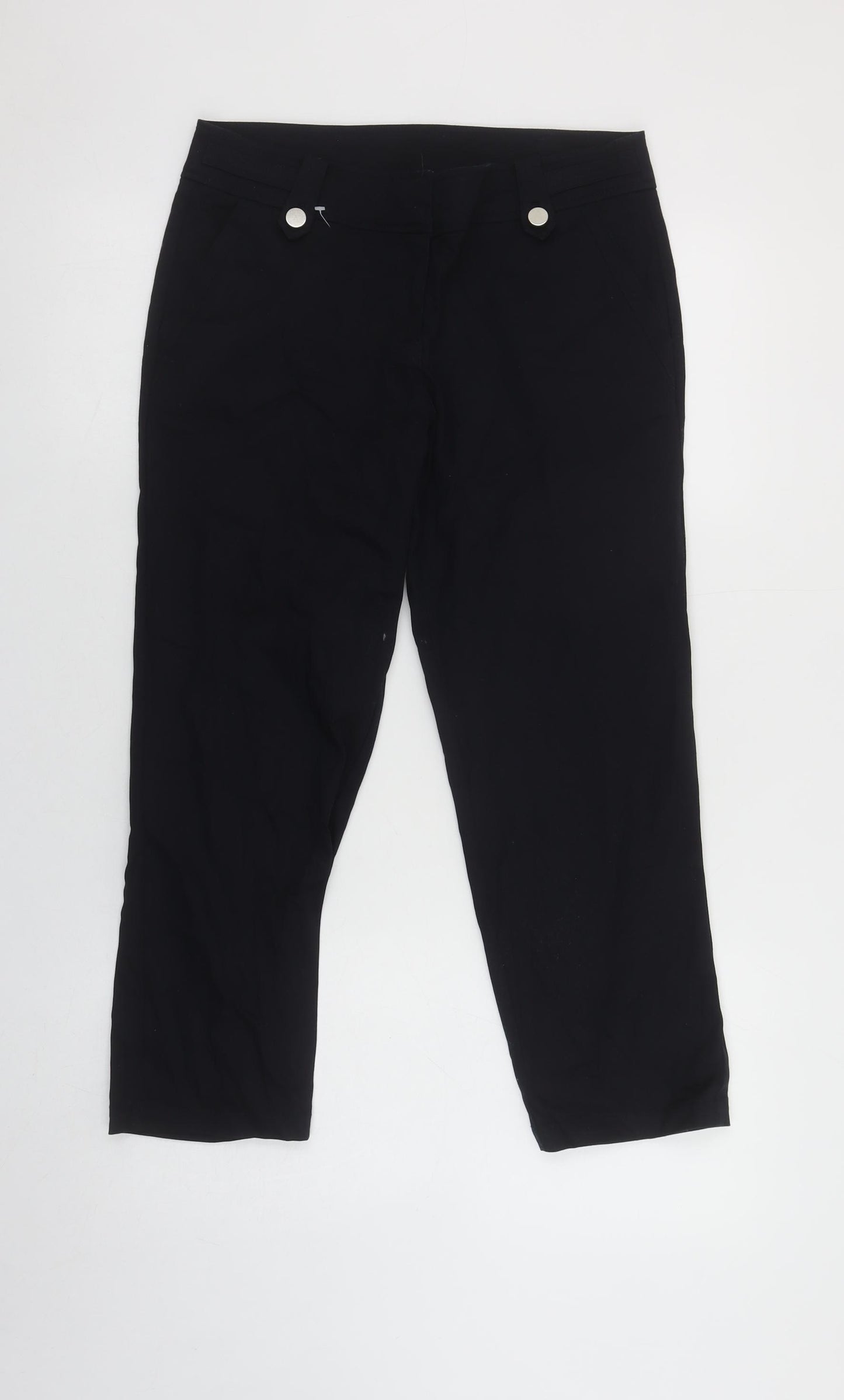 Wallis Women’s Black Cropped Cotton Stretch Trousers Size 10