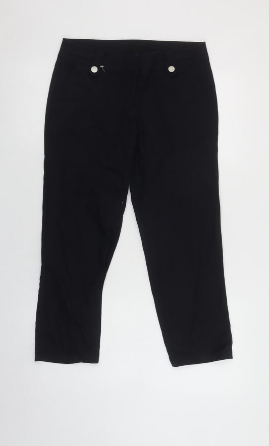 Wallis Women’s Black Cropped Cotton Stretch Trousers Size 10