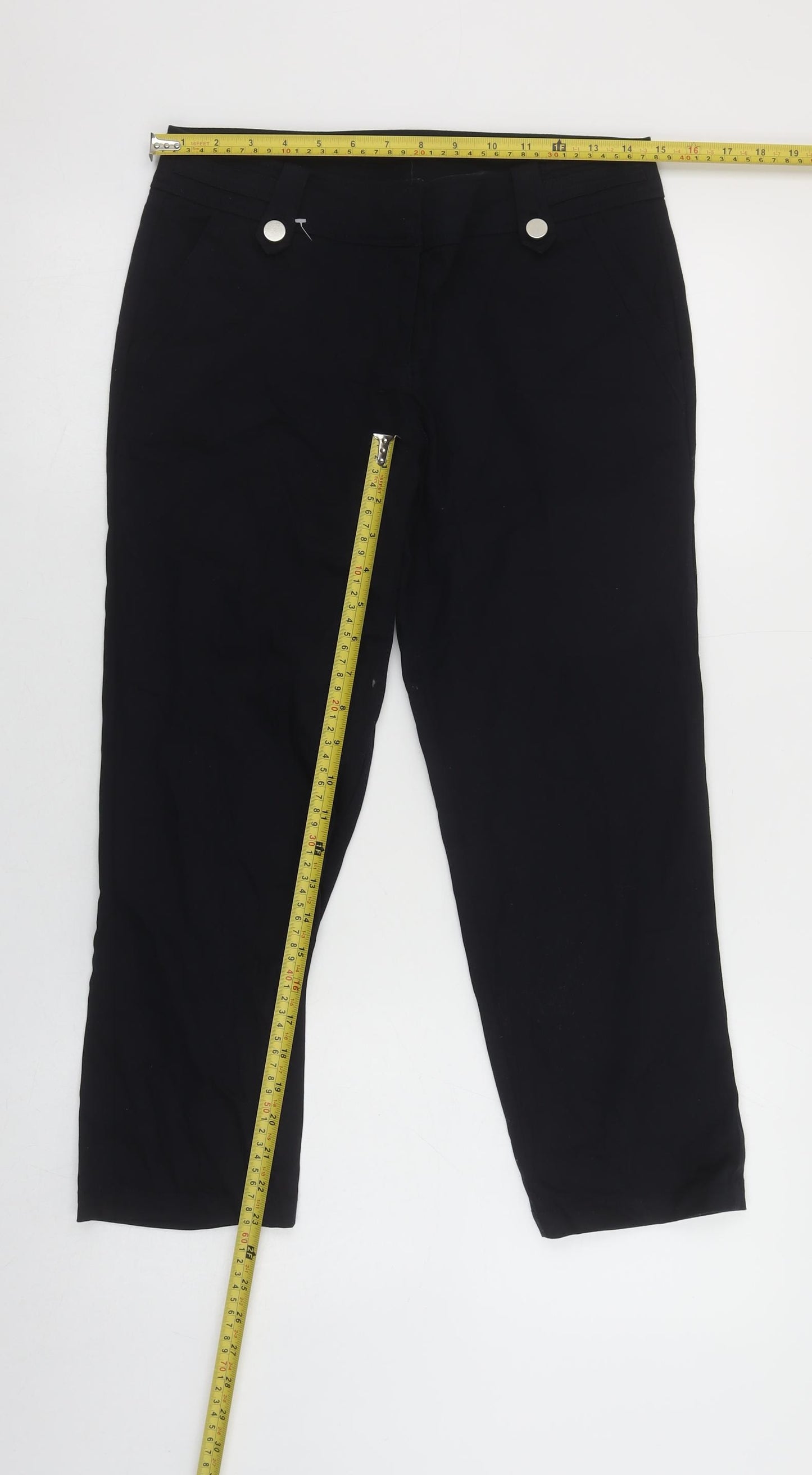 Wallis Women’s Black Cropped Cotton Stretch Trousers Size 10