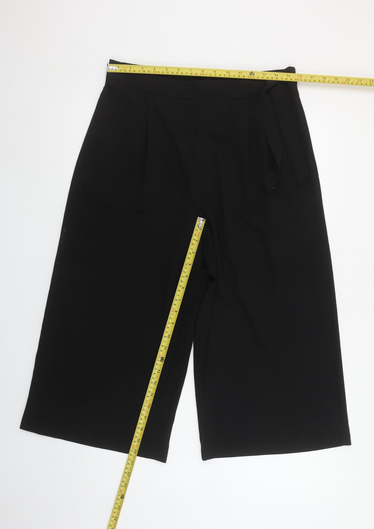 George Womens Black Wide-Leg Cropped Trousers Size 12