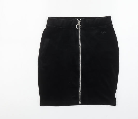 Project X Paris Womens Black XS Velvet Zip Pencil Skirt