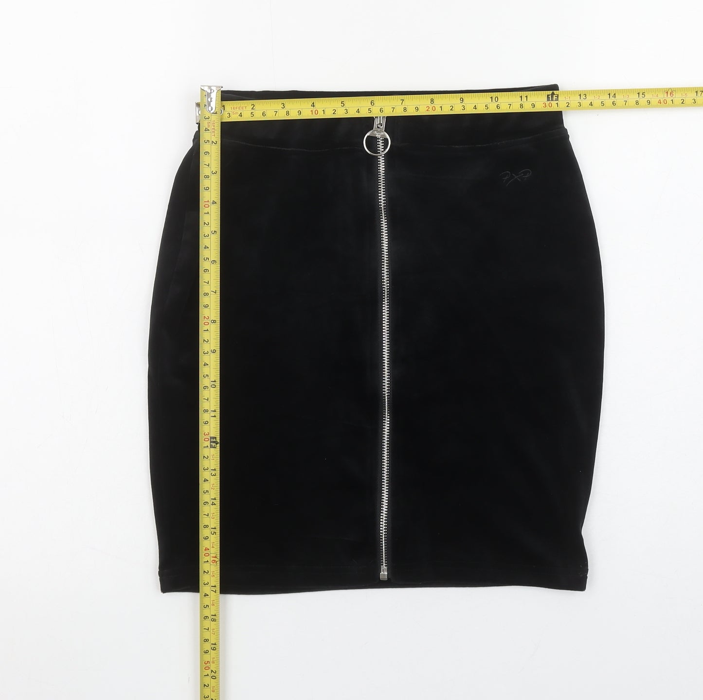 Project X Paris Womens Black XS Velvet Zip Pencil Skirt