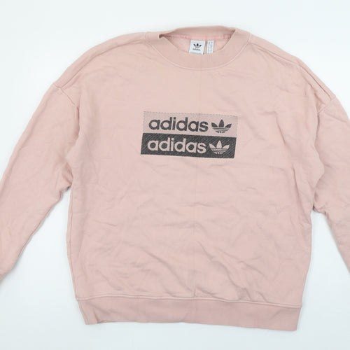 Adidas Womens Pink Crew Neck Pullover Sweatshirt Size 14 Cotton