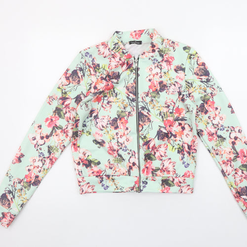 Boohoo Womens Multicoloured Floral Bomber Zip Blouse Size 12