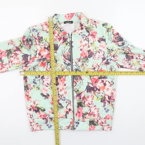 Boohoo Womens Multicoloured Floral Bomber Zip Blouse Size 12