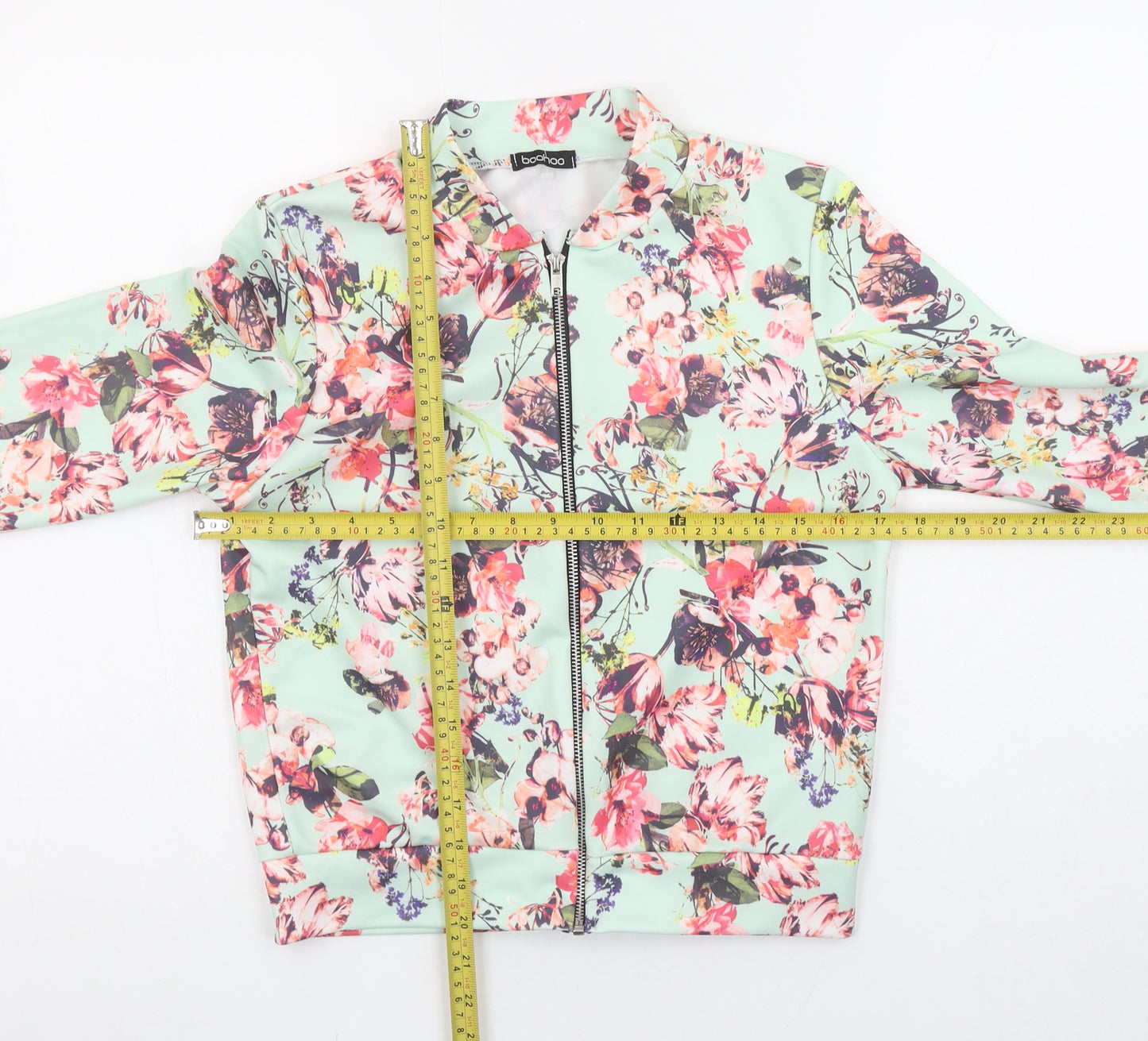 Boohoo Womens Multicoloured Floral Bomber Zip Blouse Size 12