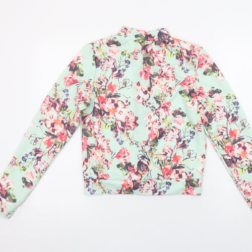Boohoo Womens Multicoloured Floral Bomber Zip Blouse Size 12