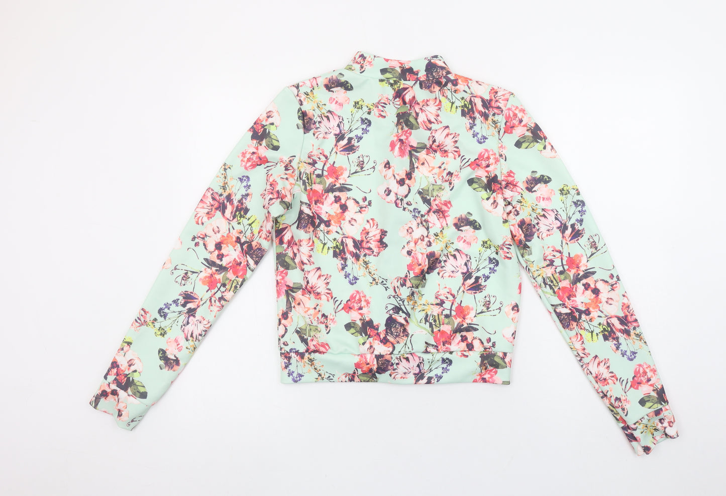Boohoo Womens Multicoloured Floral Bomber Zip Blouse Size 12