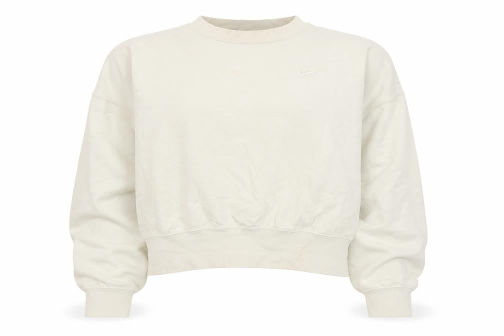 Front view of Nike Women's Beige Crew Neck Pullover Sweatshirt, size S