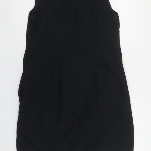 GAP Women Black Cotton Linen Collared Sleeveless Shift Dress Size 12