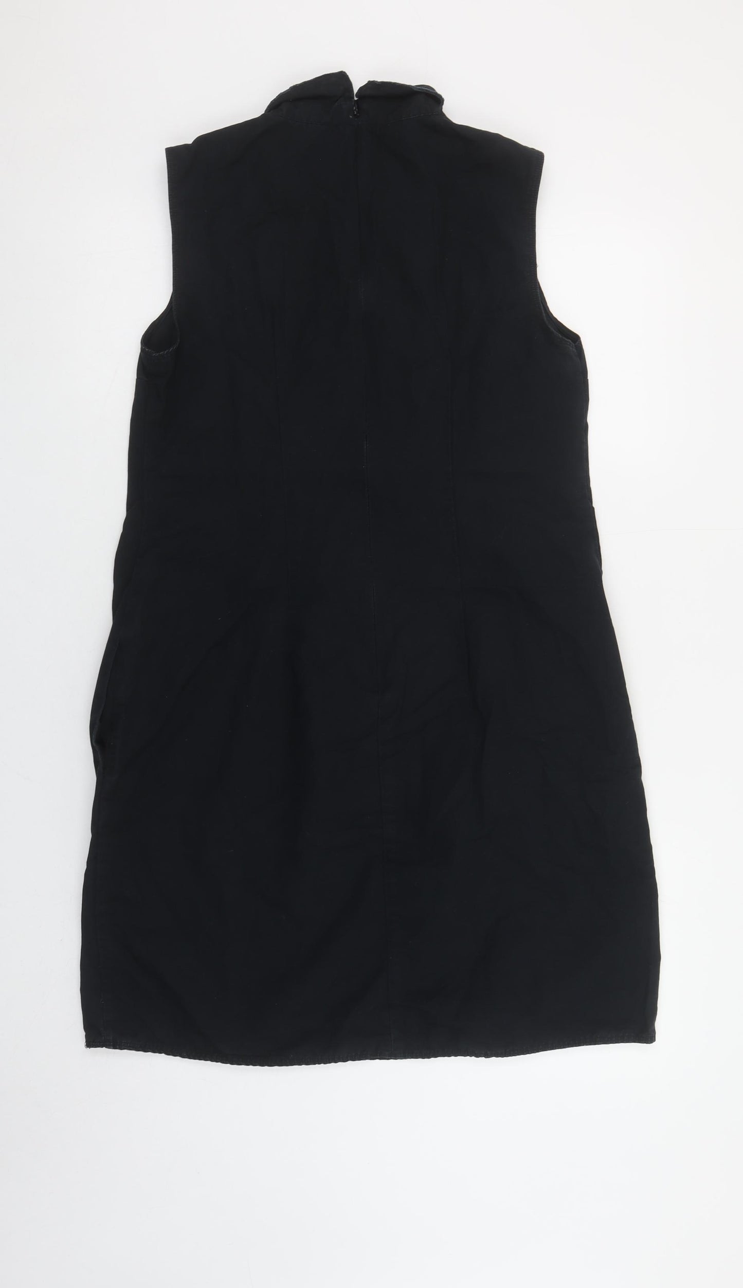 GAP Women Black Cotton Linen Collared Sleeveless Shift Dress Size 12