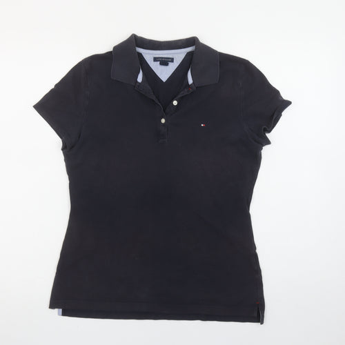 Tommy Hilfiger Women's Black Cotton Slim Fit Polo Shirt M