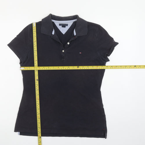 Tommy Hilfiger Women's Black Cotton Slim Fit Polo Shirt M