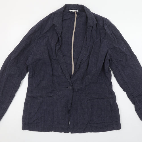 Brora Women’s Blue Linen Pinstripe Single-Breasted Blazer Size 16