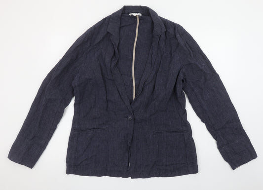 Brora Women’s Blue Linen Pinstripe Single-Breasted Blazer Size 16