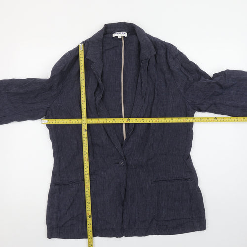 Brora Women’s Blue Linen Pinstripe Single-Breasted Blazer Size 16