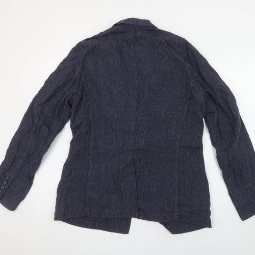 Brora Women’s Blue Linen Pinstripe Single-Breasted Blazer Size 16