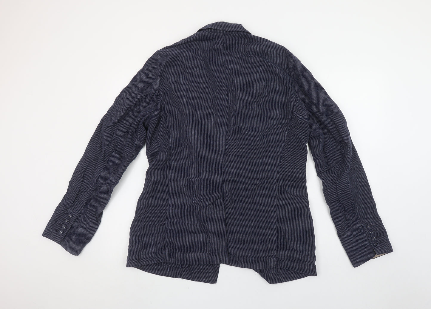 Brora Women’s Blue Linen Pinstripe Single-Breasted Blazer Size 16