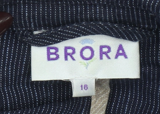 Brora Women’s Blue Linen Pinstripe Single-Breasted Blazer Size 16