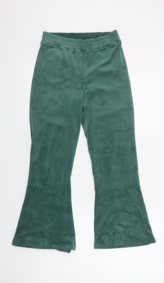 Hollister Womens Green XS Ultra High Rise Flared Velour Trousers