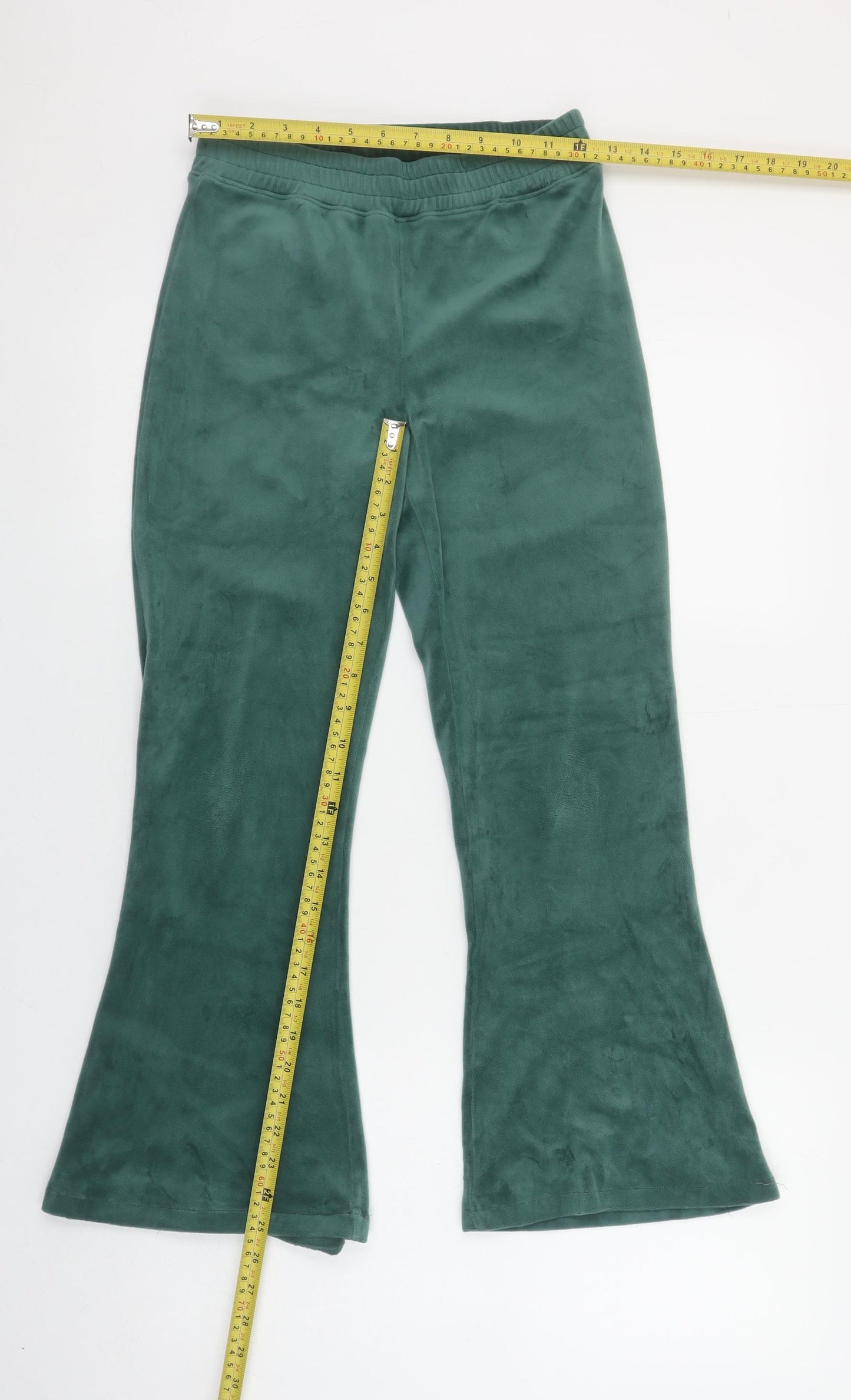 Hollister Womens Green XS Ultra High Rise Flared Velour Trousers
