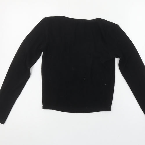 Zara Women Black Long Sleeve Scoop Neck Cropped Knit Top Size 12